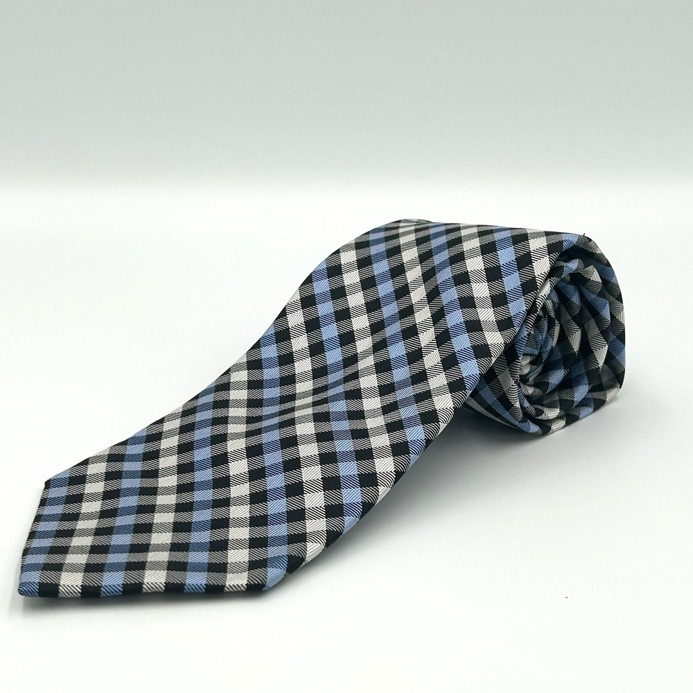 Jos. A. Bank 100% Silk Men's Neck Tie Black Blue White Plaid 3.5 Width 60 Length - Picture 4 of 12